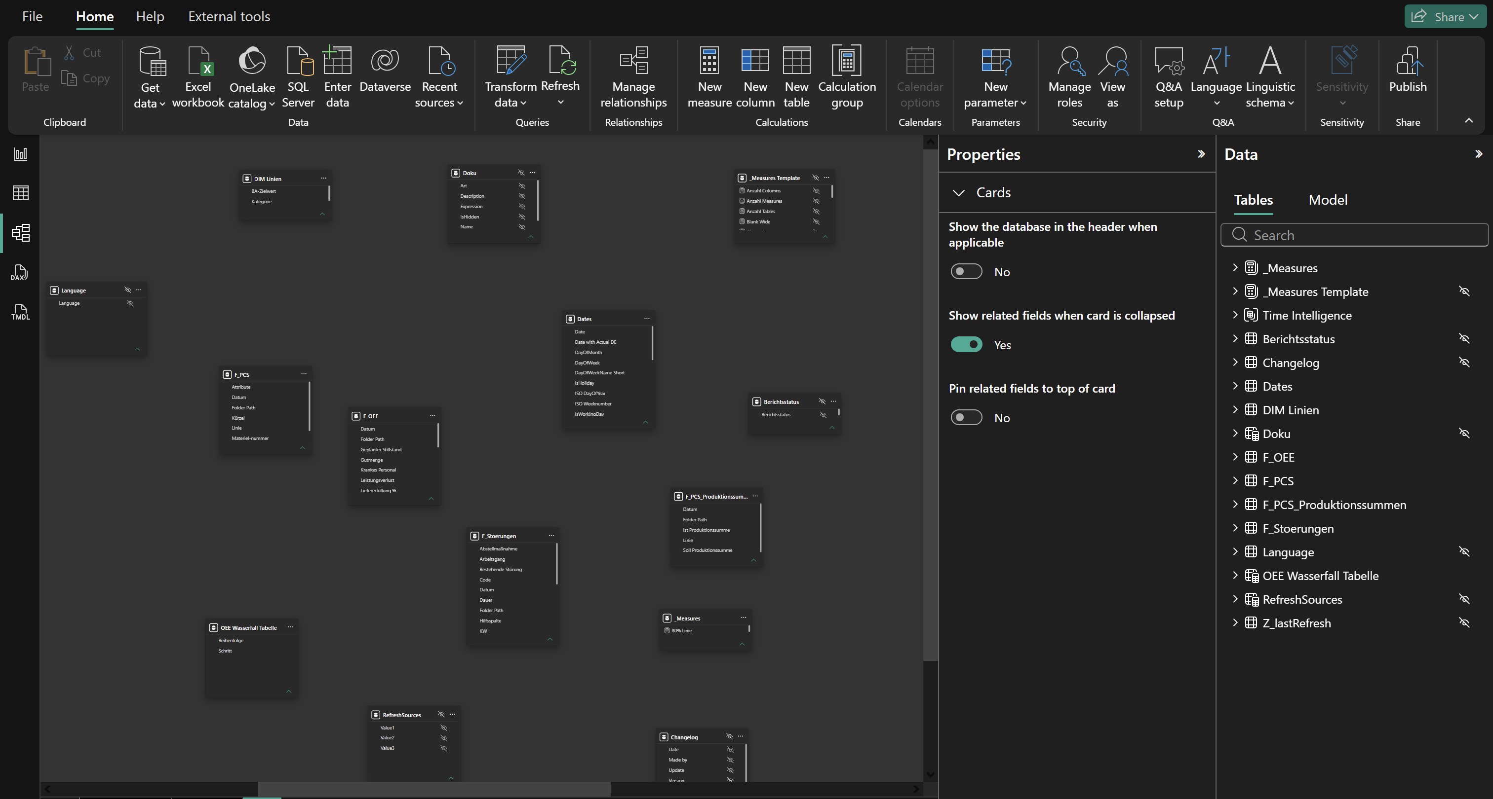 Power BI Desktop: verstreute Tabellen ohne eine einzige Beziehung.