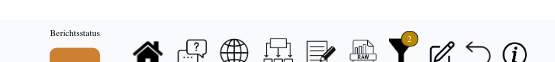 Funktionsleiste der Vorlage: Statusanzeige und zehn Icons für Home, Q&A, Karte, Treemap, Details, Rohdaten, Filter, Bearbeiten, Zurücksetzen und Info